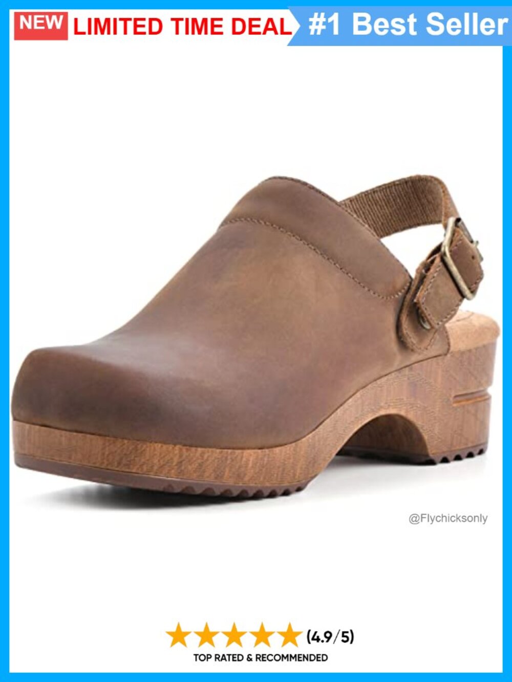Women's Leather Clog Mules Cushioned Insole Adjustable Strap Slide Shoes